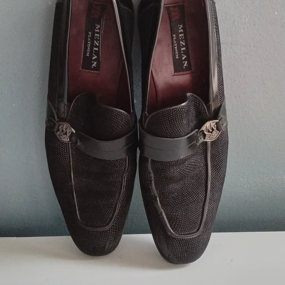 Mezlan Platinum Mens Black Textured Leather‎ Loafers Made in Spain 47777